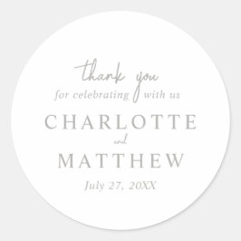 Bröllop-etikett för vitt och Silver-skript Runt Klistermärke