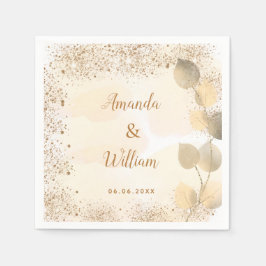 Bröllop eucalyptus golden glitter monogram pappersservett