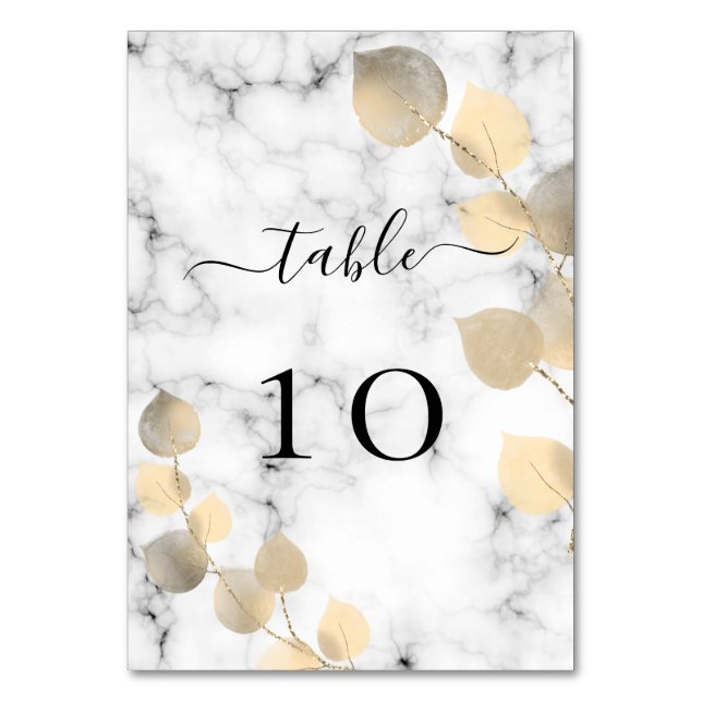 Bröllop eucalyptus golden marble elegant bordsnummer (Framsidan)