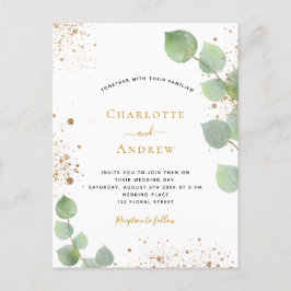 Bröllop eucalyptus greenery glitter golden glitter inbjudan vykort