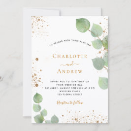 Bröllop eucalyptus greenery glitter golden glitter inbjudningar