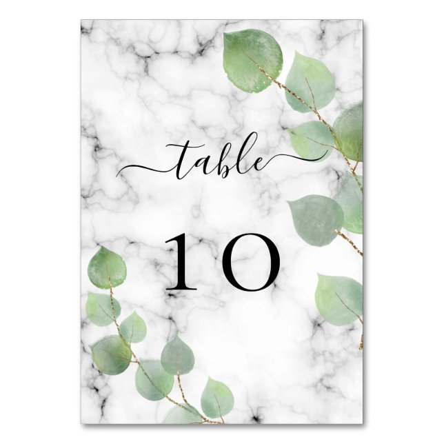 Bröllop eucalyptus greenery marble elegant bordsnummer (Framsidan)