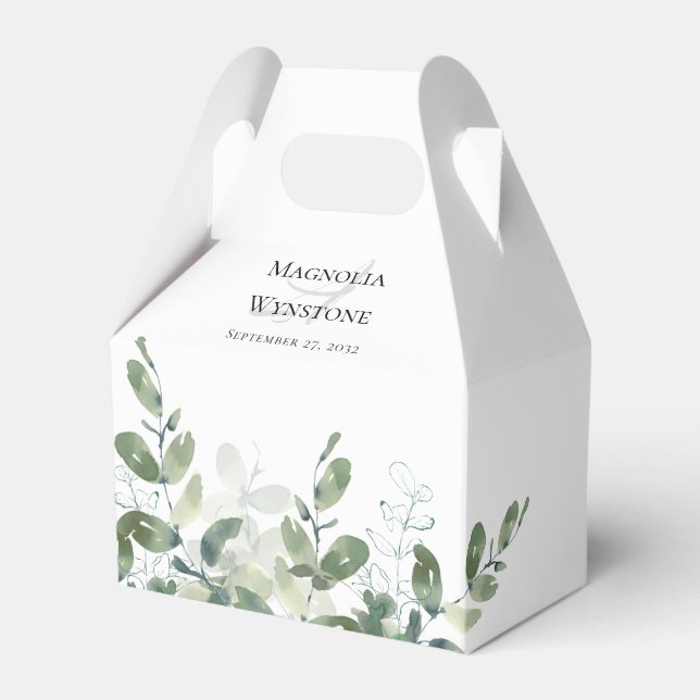 Bröllop Eucalyptus Greenery Monogram Presentaskar (Framsidan Sidan)