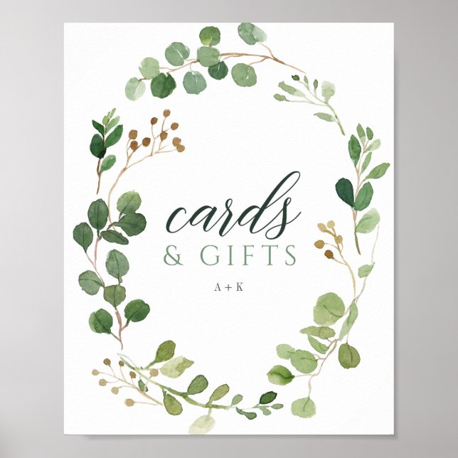 Bröllop Eucalyptus Grey Cards & Gifts Sign Poster (Framsidan)
