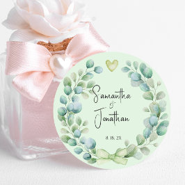 Bröllop Eucalyptus Grönt Bride Groom Runt Klistermärke