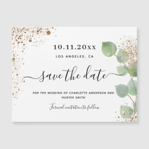 Bröllop eucalyptus guld spara datum magneter