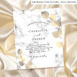Bröllop eucalyptus marble golden budget inbjudan flygblad