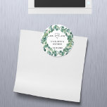 Bröllop eucalyptus wandemr Company sparar datumet Magnet<br><div class="desc">Vit bakgrund,  svart text. Dekoreras med en grönt eucalyptus andedräkt. Mr och Mrs med hjärta. Anpassa och lägg till namn och datum.</div>