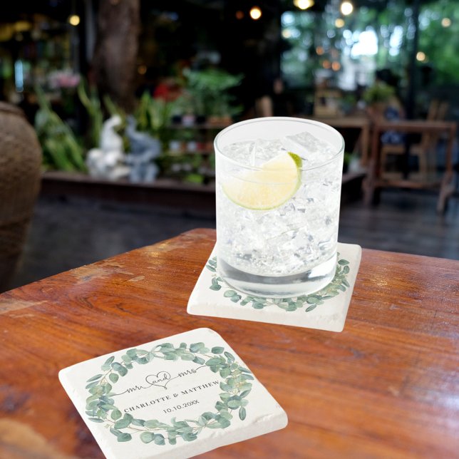 Bröllop eucalyptus wandemr Company sparar datumet Stenunderlägg (Skapare uppladdad)