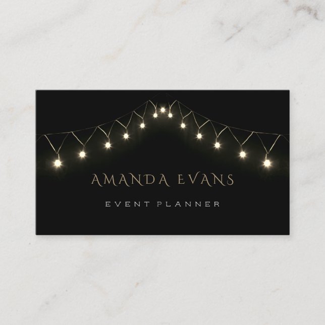 Bröllop Event Planner Sparkly Black White Ljus Visitkort (Framsida)