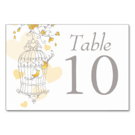 Bröllop fågelfåglar grått gult bordsnummer i
