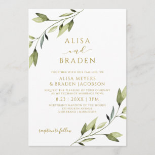 Bröllop Fairytale Greenery Guld Watercolor Vines Inbjudningar