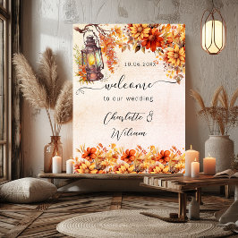 Bröllop fall orange blommigt välkommen poster