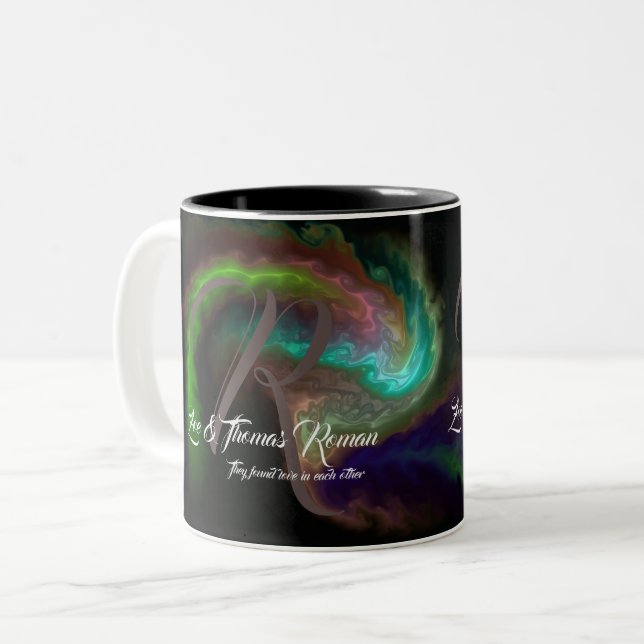 Bröllop-familjen monogrammad Kaffe koppar (Framsida vänster)