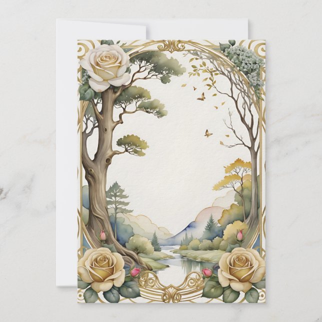 bröllop fantasyblommor och träd inbjudningar (Framsida)