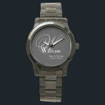 Bröllop Far i Bride Gift Monogram Classic Coola Armbandsur<br><div class="desc">Bröllop Far av Bride Gift Monogrammed Personlig Namn Classic Coola Keepie Black Watch. Klicka på Anpassa den här mallen om du vill anpassa den med Monogram-startdatum, namn och giftermål-datum snabbt och enkelt. Bröllop Far i Bride Gift Monogram Classic Coola Watch ingår i samlingen för föräldragåvor, med en passande vänskaplig presentklocka...</div>