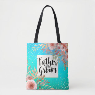 Bröllop Far vid Groom Rosa Blommigt Teal Guld Tygkasse
