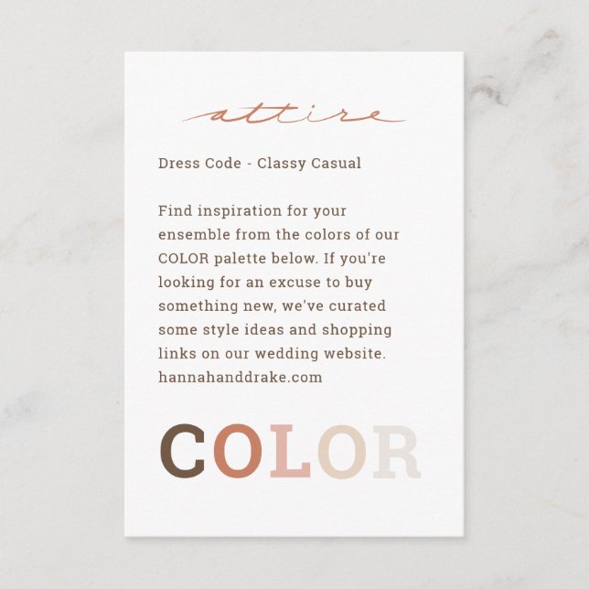 Bröllop Färgpalett Klädsel Dräktkod Tilläggskort (Framsida)