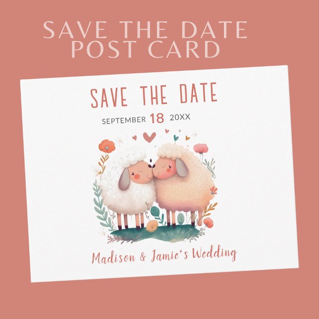 Bröllop Fårpar Save the Date Brevkort Meddelande Vykort (Skapare uppladdad)