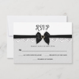 BRÖLLOP, Faux Black Bow/Ribbon/Jewel Pin, Elegant OSA Kort