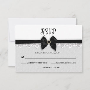 BRÖLLOP, Faux Black Bow/Ribbon/Jewel Pin, Elegant OSA Kort
