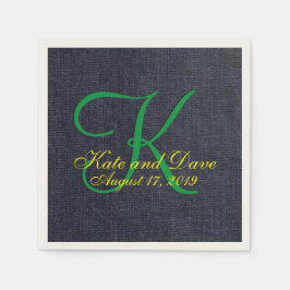 Bröllop Faux Blue Jean Denim Trasa Monogram Pappersservett
