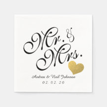 Bröllop Faux Gold Foil Heart-Eleganten Mr. och Mrs