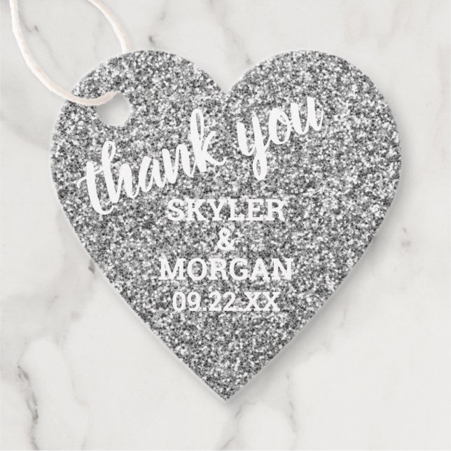 Bröllop Faux Silver Glitter Elegant Tack Gåvor Etiketter (Framsida)