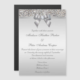 Bröllop Faux Silver Sequins Bow Magnetisk Inbjudningskort