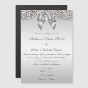 Bröllop Faux Silver Sequins Bow Magnetisk Inbjudningskort