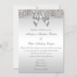 Bröllop Faux Silver Sequins Bow Magnetisk Inbjudningskort