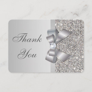 Bröllop Faux Silver Sequins Bow Tack Kort