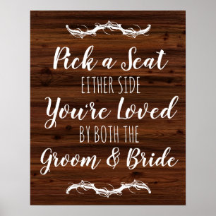 Bröllop faux wood Plocka a Sittet på båda sidor Poster