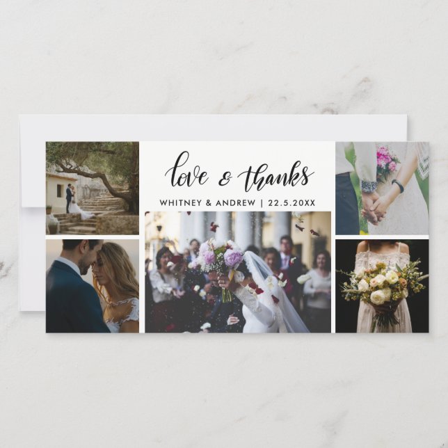 Bröllop Fem Bilder Kärlek & Tacksamhet Manus Tack Kort (Framsida)