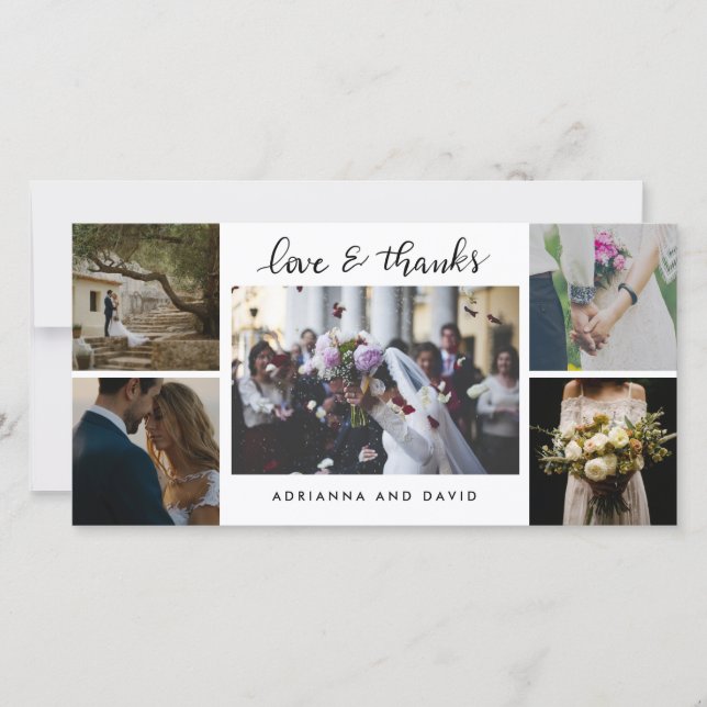Bröllop Fem foton för mycket tacksamt skript Tack Kort (Framsida)