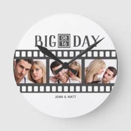 Bröllop Film Lägg till 3 foton Rund Klocka