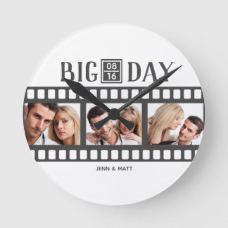 Bröllop Film Lägg till 3 foton Rund Klocka