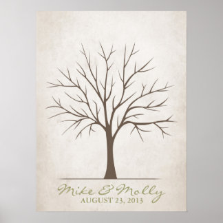 Bröllop Fingerprint Träd - Rustic Poster