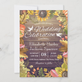 Bröllop Firande höstmaple Löv Pumpkin Wood Inbjudningar