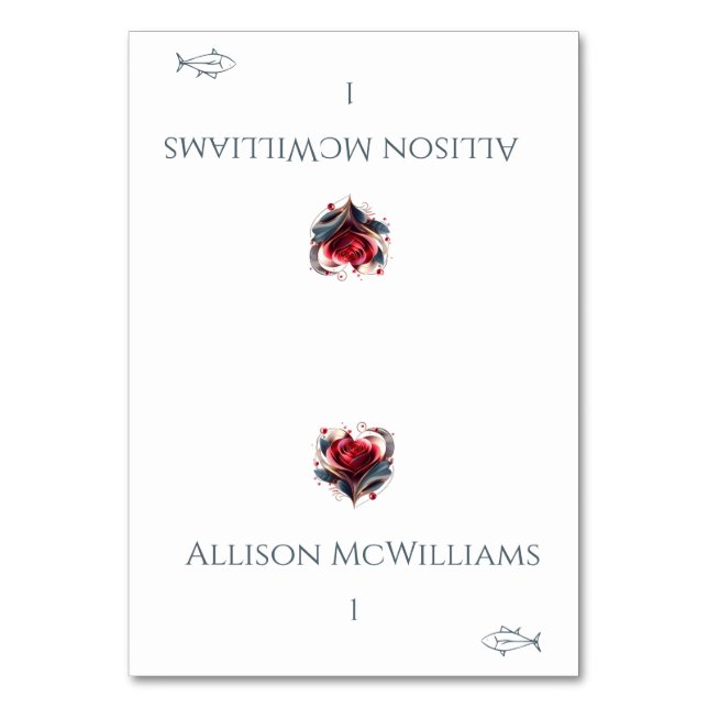 Bröllop-fiskekort-ikon-Hjärtformade Ro Bordsnummer (Framsidan)