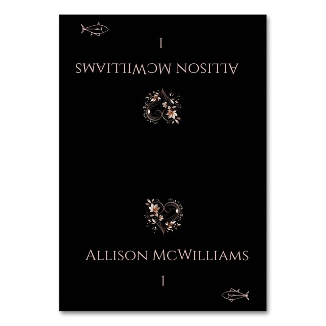 Bröllop-fiskekort-ikon-Ro-Guld-blommor Bordsnummer (Framsidan)