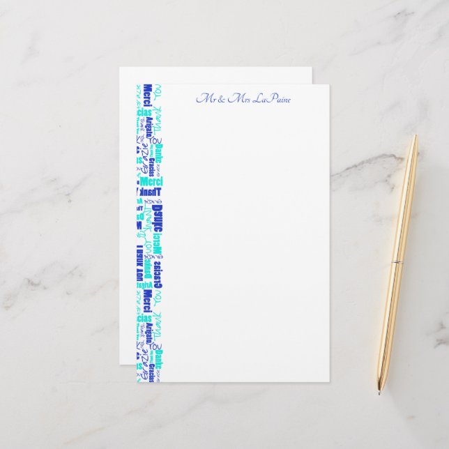 Bröllop flerspråkig Tack typografi Gräns Brevpapper (Fram/Back In Situ)