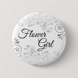 Bröllop Flower Girl Button Silver Grått Frills Knapp