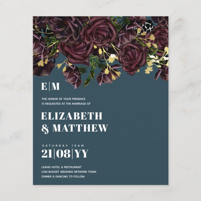 Bröllop FLYERS-Mörk, lägsta budget, Plum Marsala Flygblad (Framsidan)