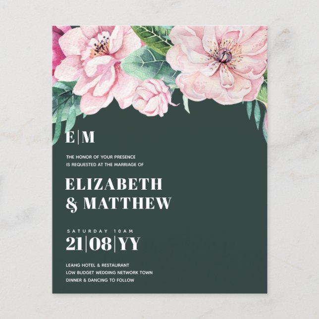 Bröllop FLYERS Rosa Flowers (lägsta budget) (Framsidan)