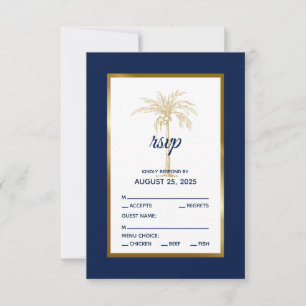 Bröllop för Beach vid elegant Navy Blue Guld Handf OSA Kort