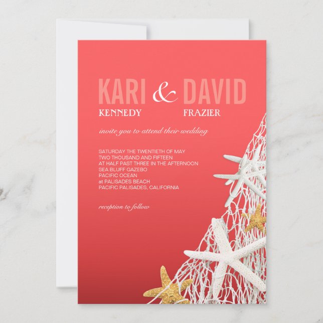 Bröllop för bottenstropp| Korall Inbjudningar (Framsida)