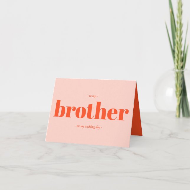 Bröllop för bror Minimalt Enkelt orange rosa Kort (Framsida)