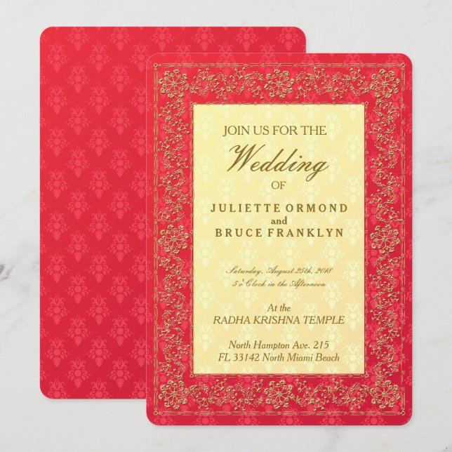 Bröllop för elegant Damask - inbjudningskort (Fram/baksida)