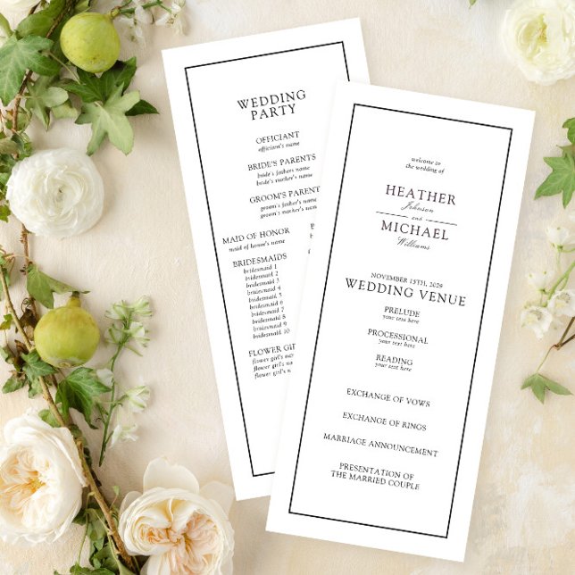 Bröllop för elegant Svartvitt skript Program (Easily create a wedding program to match your formal invitation suite!)